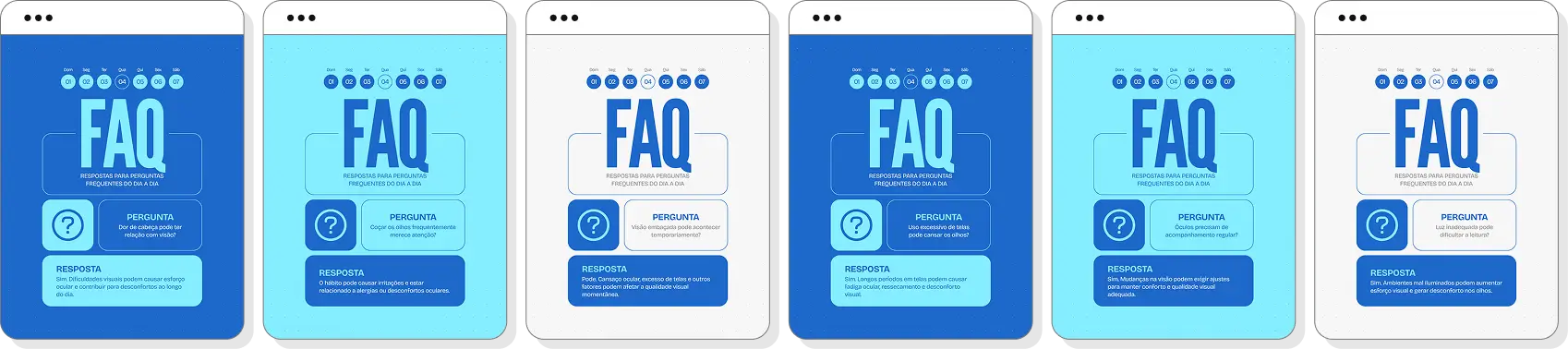 Pack de posts editáveis para Instagram oftalmologia com foco em visão e cuidados com os olhos