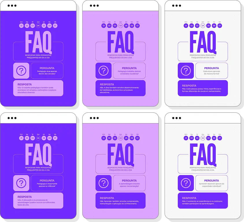 Pack de posts para pedagogia com ideias de conteúdo para Instagram de aprendizagem e alfabetização