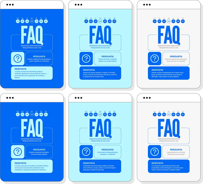 Pack de posts para saúde ocupacional com ideias de conteúdo para Instagram de bem-estar corporativo