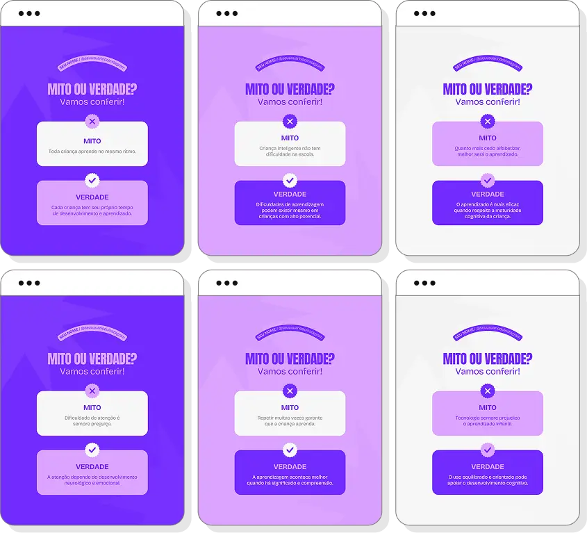 Posts para pedagogia com pack de conteúdo editável no Canva para Instagram sobre educação infantil