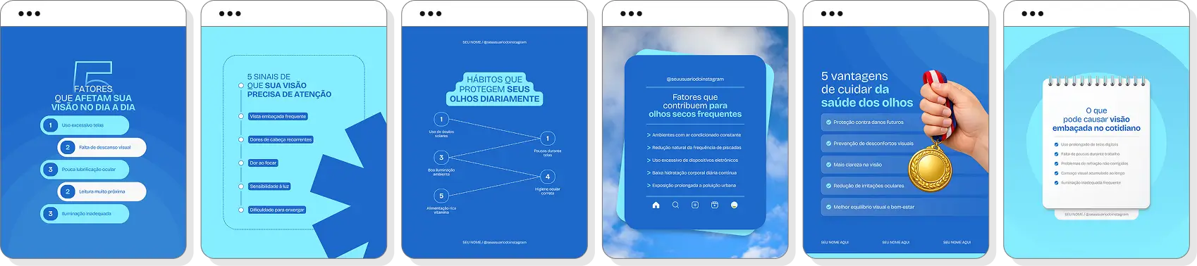 Pack Canva oftalmologia com artes para Instagram de cuidados com os olhos e saúde ocular