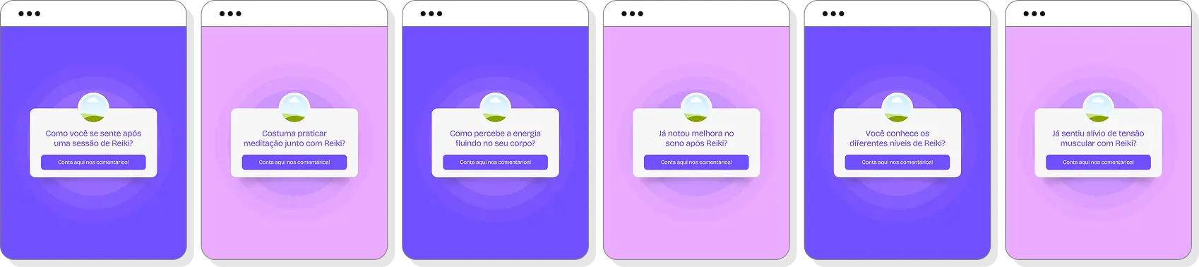 Pack Canva reiki com posts para Instagram de relaxamento, equilíbrio energético e harmonia