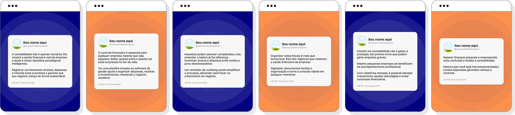 Social media contabilidade com templates para Instagram de gestão fiscal e serviços contábeis