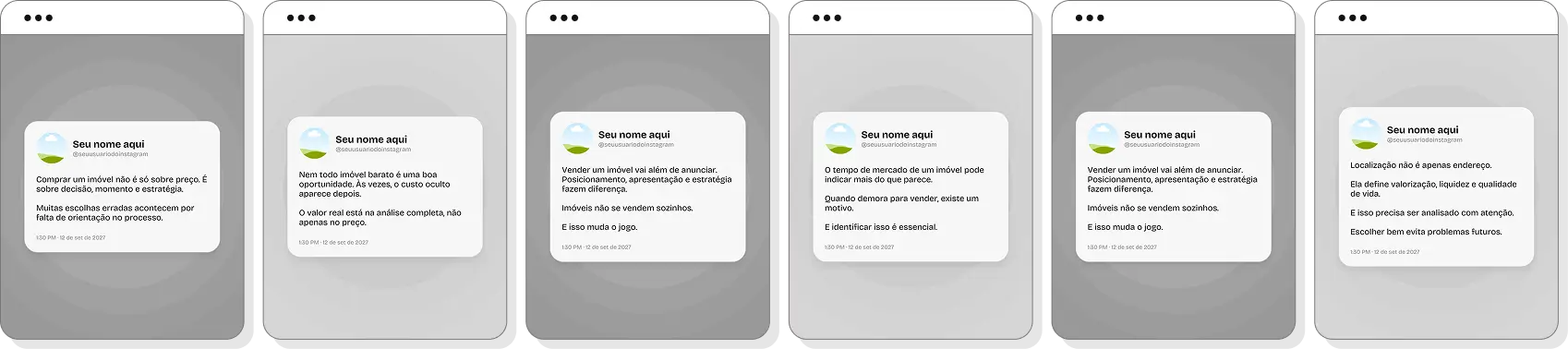 Posts para corretor de imóveis com ideias de conteúdo para Instagram sobre compra, venda e locação de imóveis