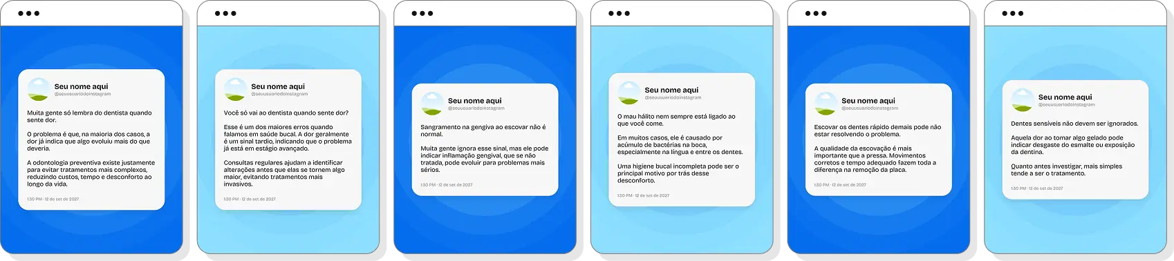 Pack Canva odontologia com posts para Instagram de limpeza dental e saúde bucal preventiva