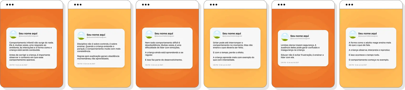 Pack de educação parental com conteúdos editáveis para Instagram de educação e convivência familiar