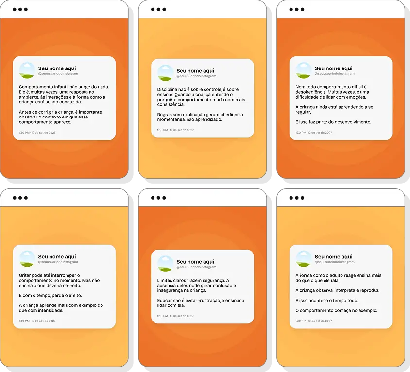 Posts para Instagram educação parental com pack de templates Canva para pais e educadores