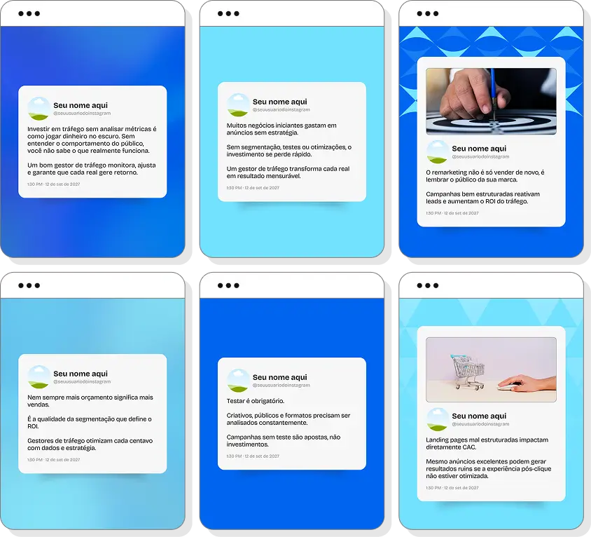 Pack Canva gestor de tráfego com conteúdos editáveis para social media de marketing digital