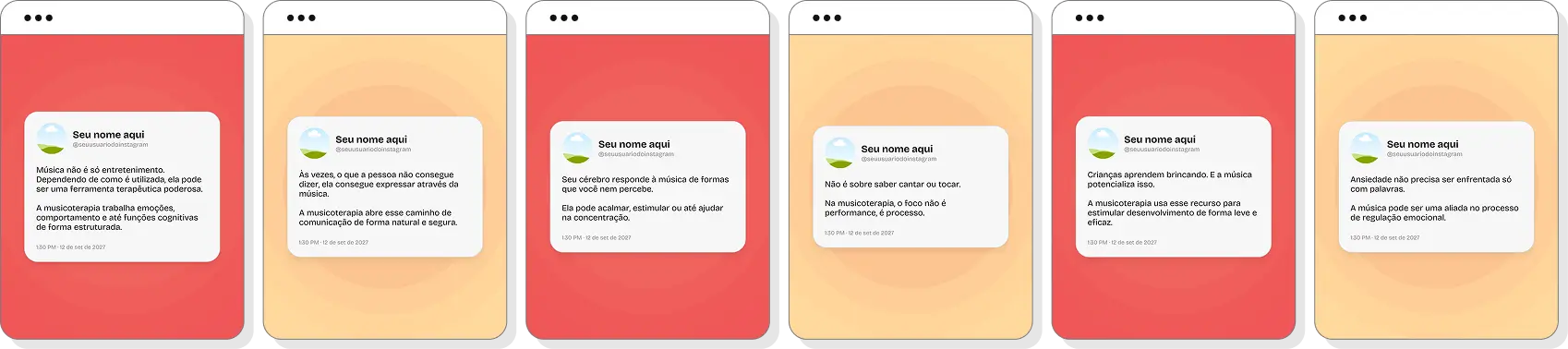 Pack Canva musicoterapia com posts para Instagram de música, emoções e desenvolvimento emocional