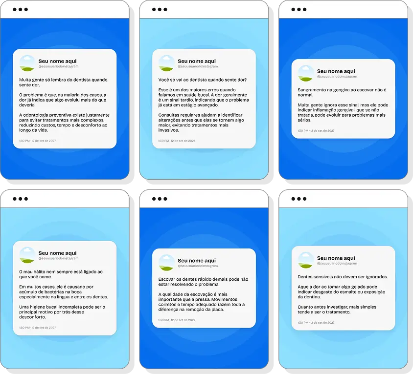 Posts para Instagram dentista com pack de templates Canva para clínicas odontológicas e consultórios