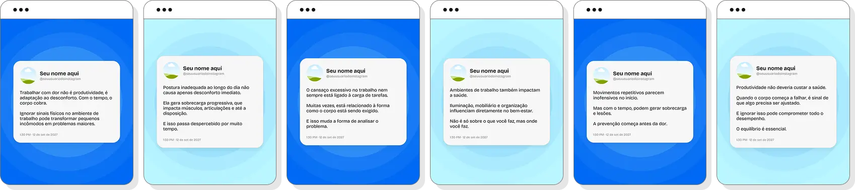 Pack Canva saúde ocupacional com conteúdos editáveis para social media de saúde e segurança laboral