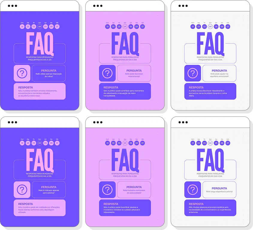 Pack Canva reiki com posts editáveis para Instagram de equilíbrio energético e desenvolvimento pessoal