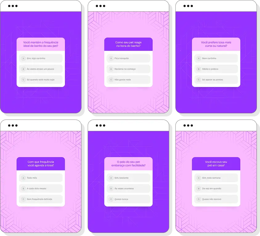 Pack Canva banho e tosa com posts para Instagram de higiene animal e serviços de pet shop