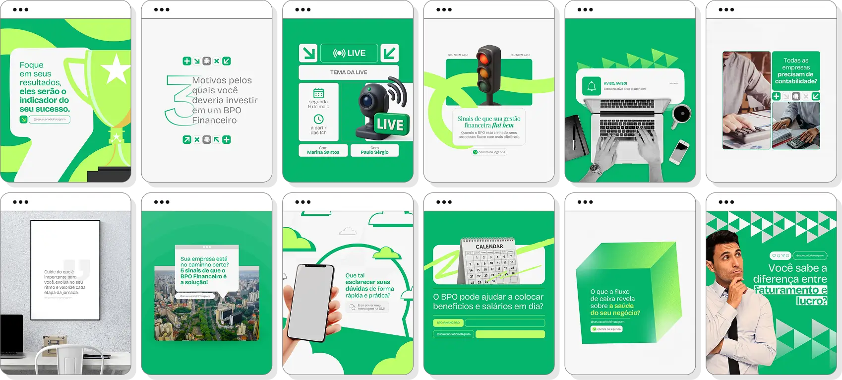 Pack Canva BPO financeiro com artes para Instagram de finanças empresariais e organização financeira