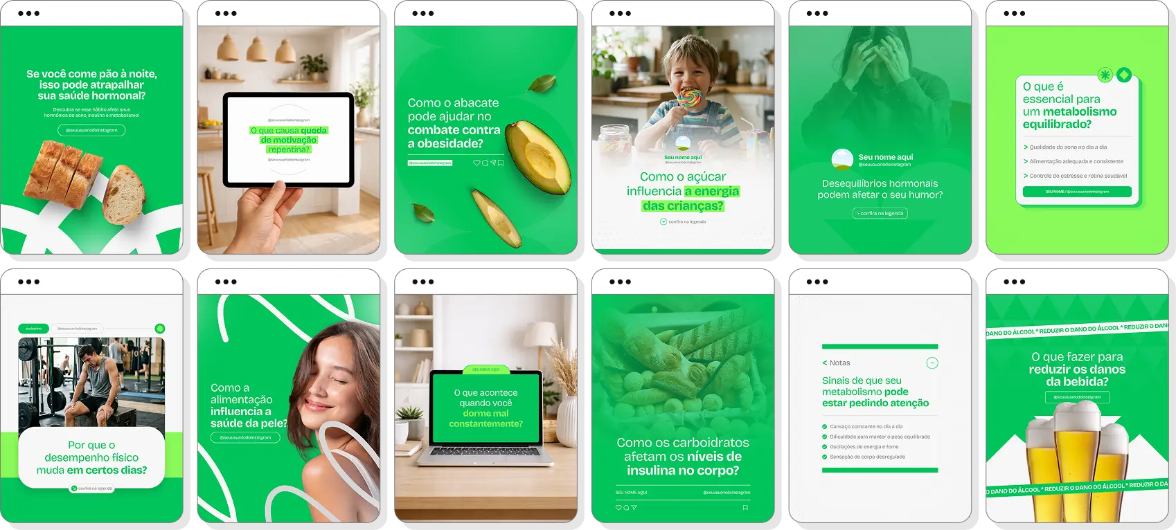 Social media para endocrinologia com pack de posts editáveis no Canva para Instagram profissional