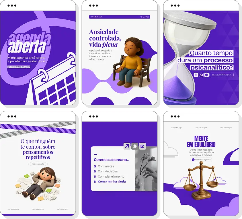 Posts para psicanálise com ideias de conteúdo para Instagram sobre comportamento e autoconhecimento