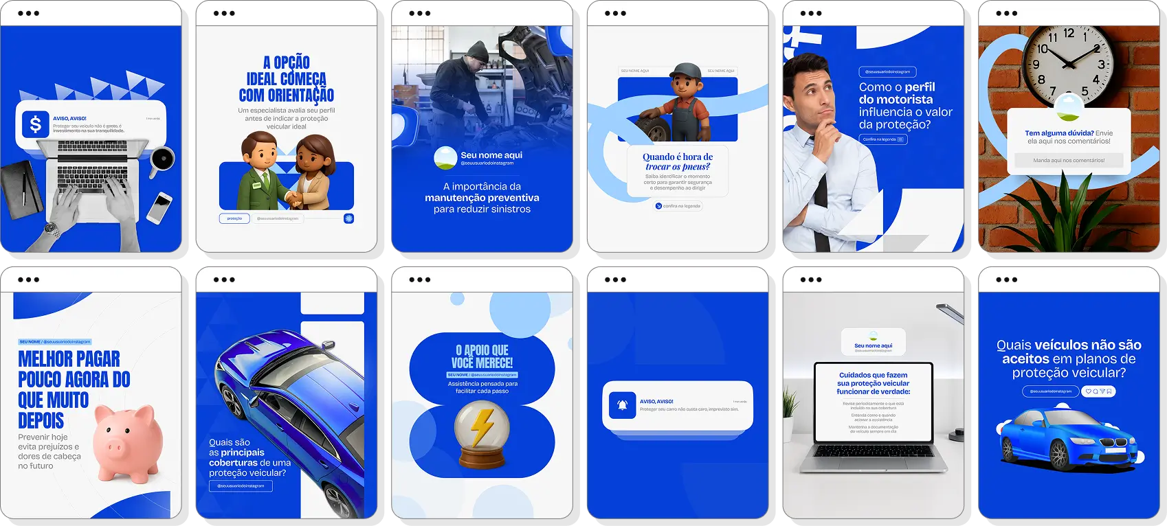 Social media para proteção veicular com pack de posts editáveis no Canva para Instagram profissional