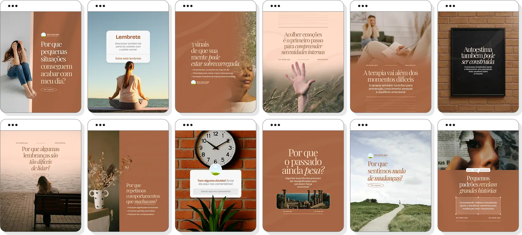 Pack de posts psicoterapia com foco em Instagram de desenvolvimento emocional e bem-estar