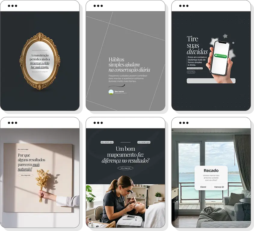 Pack de posts lash designer com templates para Instagram de design de cílios e estética