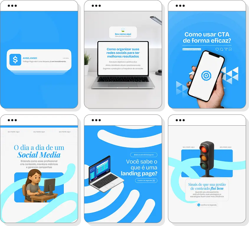 Pack Canva social media com posts editáveis para Instagram de marketing digital e redes sociais