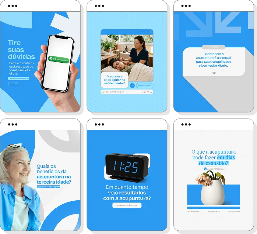 Pack social media acupuntura com conteúdos para Instagram de acupuntura e qualidade de vida