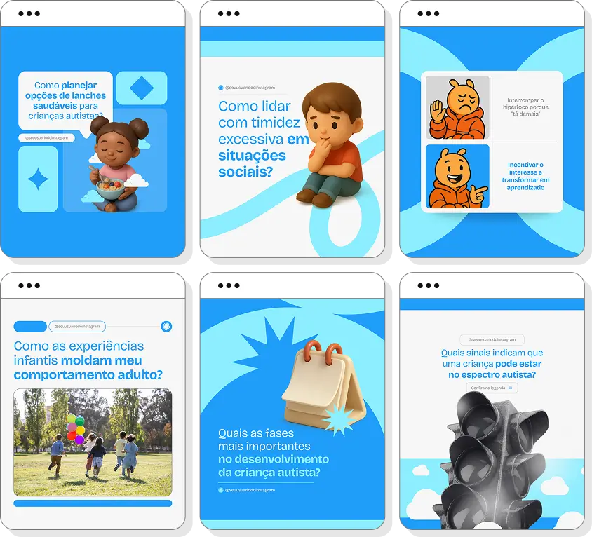 Social media autismo com pack de posts para Instagram de inclusão, acolhimento e desenvolvimento