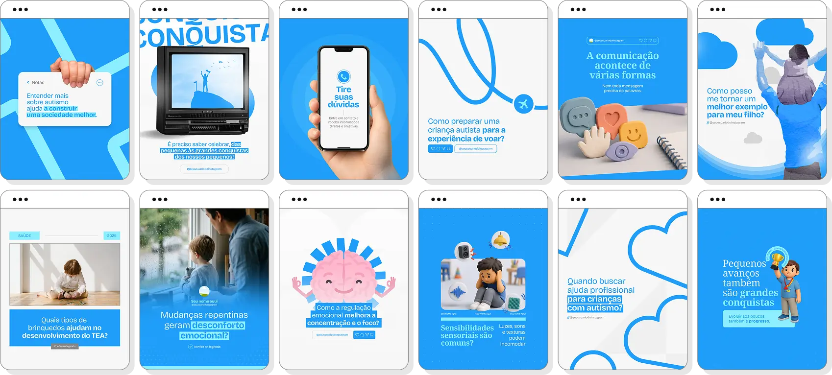 Posts para Instagram autismo com pack de templates Canva para profissionais e instituições