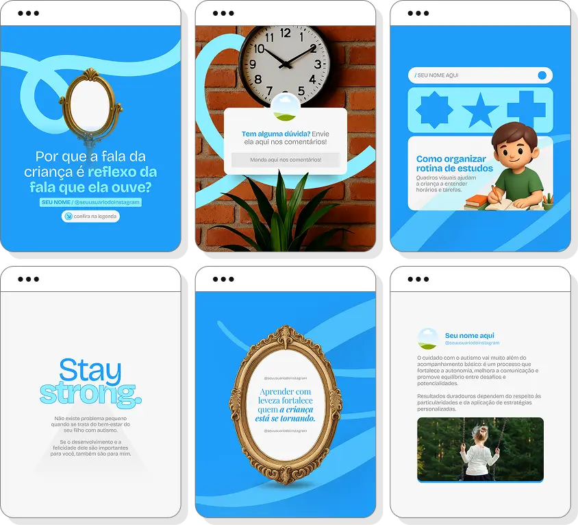 Posts para perfil de autismo no Instagram com templates Canva sobre inclusão e conscientização