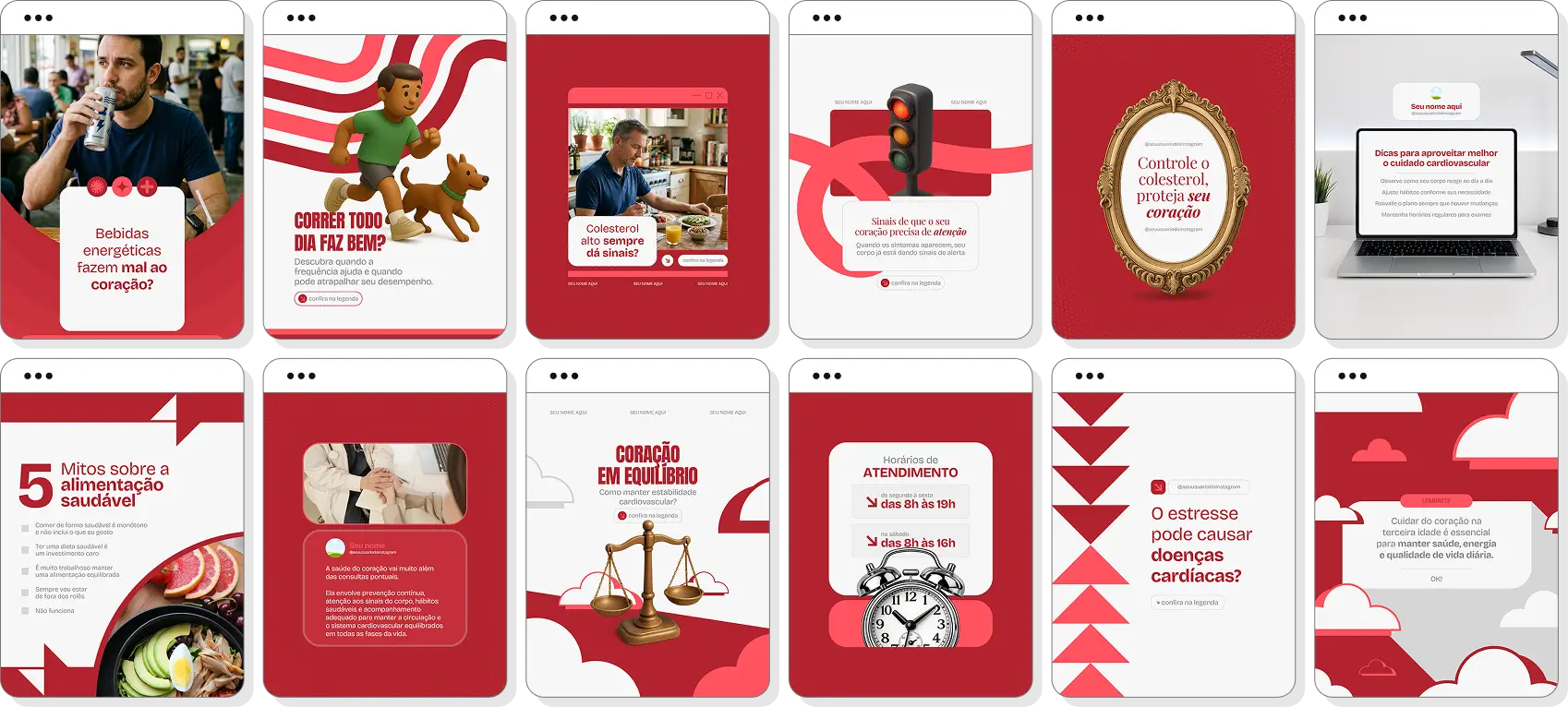 Ideias de post para cardiologista com pack de conteúdo para Instagram sobre coração e prevenção