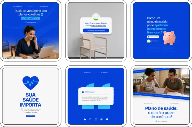 Pack de posts para corretor de planos de saúde com templates no Canva para Instagram sobre saúde e benefícios