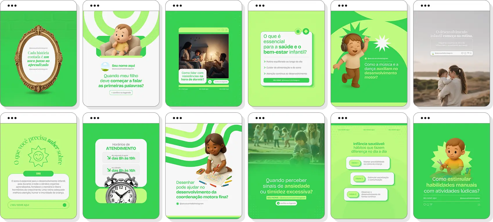 Posts para Instagram desenvolvimento infantil com pack de templates Canva para profissionais da infância