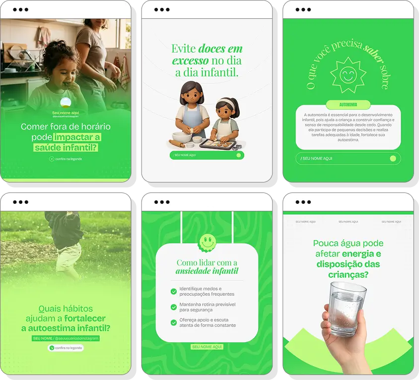 Pack social media desenvolvimento infantil com conteúdos para Instagram de desenvolvimento e infância