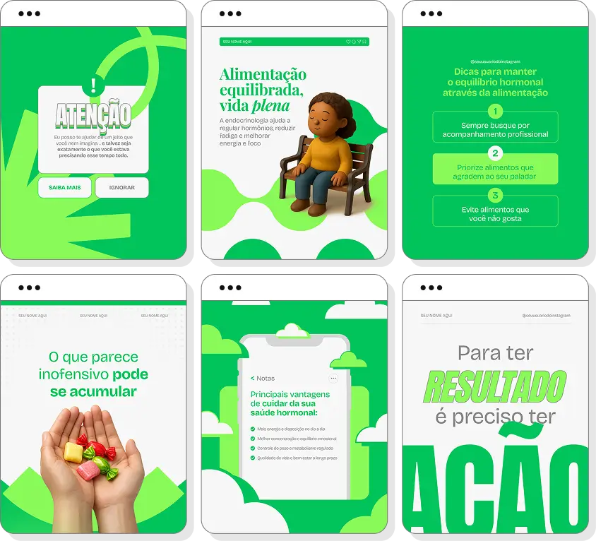 Pack social media endocrinologia com conteúdos para Instagram de saúde hormonal e bem-estar