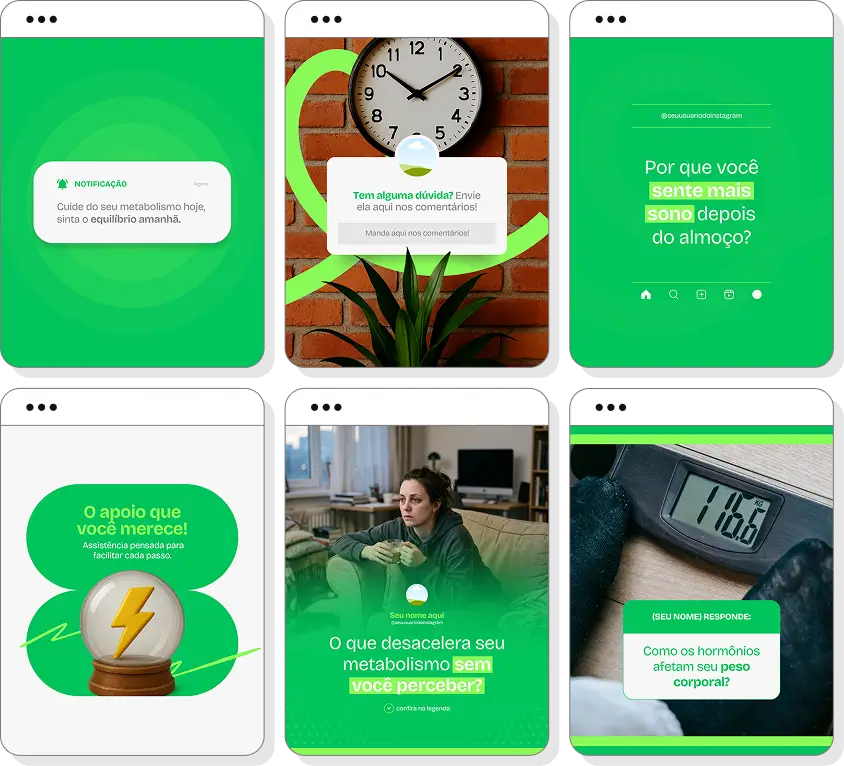 Ideias de post para endocrinologia com pack de conteúdo para Instagram sobre saúde hormonal