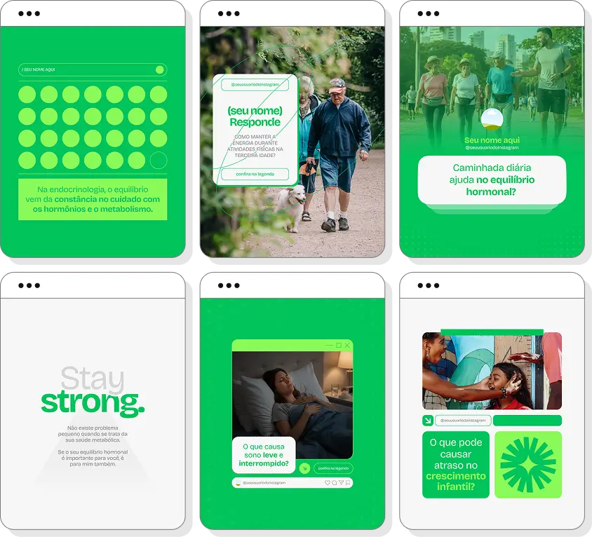 Pack Canva endocrinologia com posts para Instagram de metabolismo e equilíbrio hormonal
