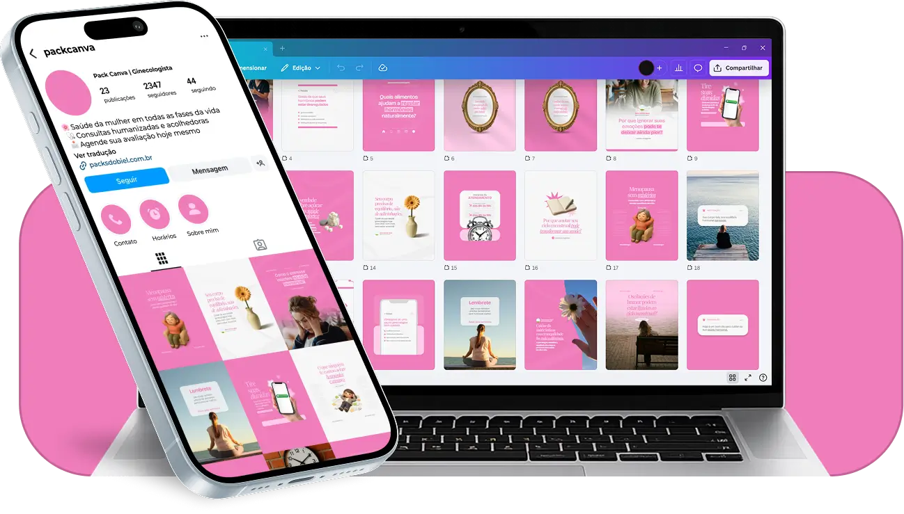 Pack social media ginecologista com conteúdos para Instagram de ginecologia e bem-estar feminino
