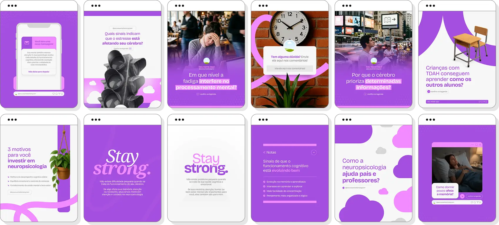 Posts para Instagram neuropsicologia com pack de templates Canva para neuropsicólogos