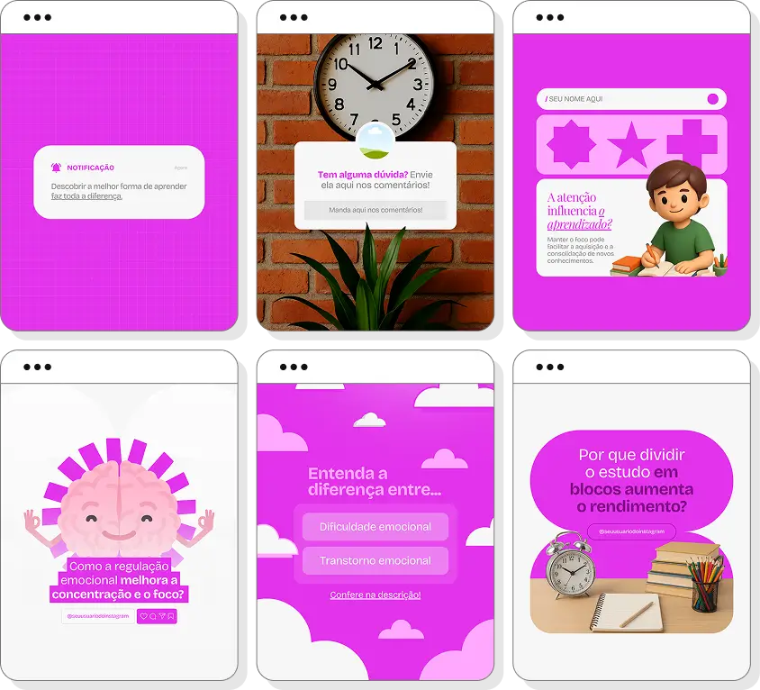 Social media neuropsicopedagogia com pack de posts para Instagram de aprendizagem e desenvolvimento infantil