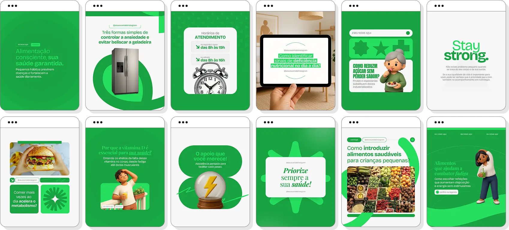 Ideias de post para nutrologia com pack de conteúdo para Instagram sobre saúde nutricional