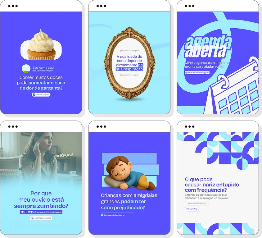Pack social media otorrinolaringologia com conteúdos para Instagram de audição e bem-estar
