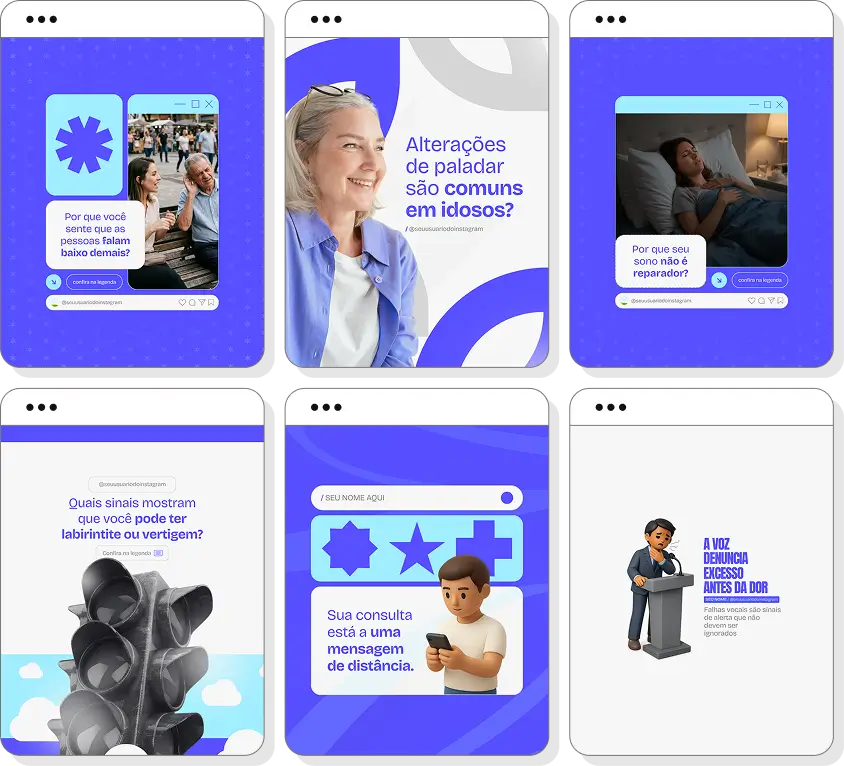 Ideias de post para otorrinolaringologia com pack de conteúdo para Instagram sobre ouvido e audição