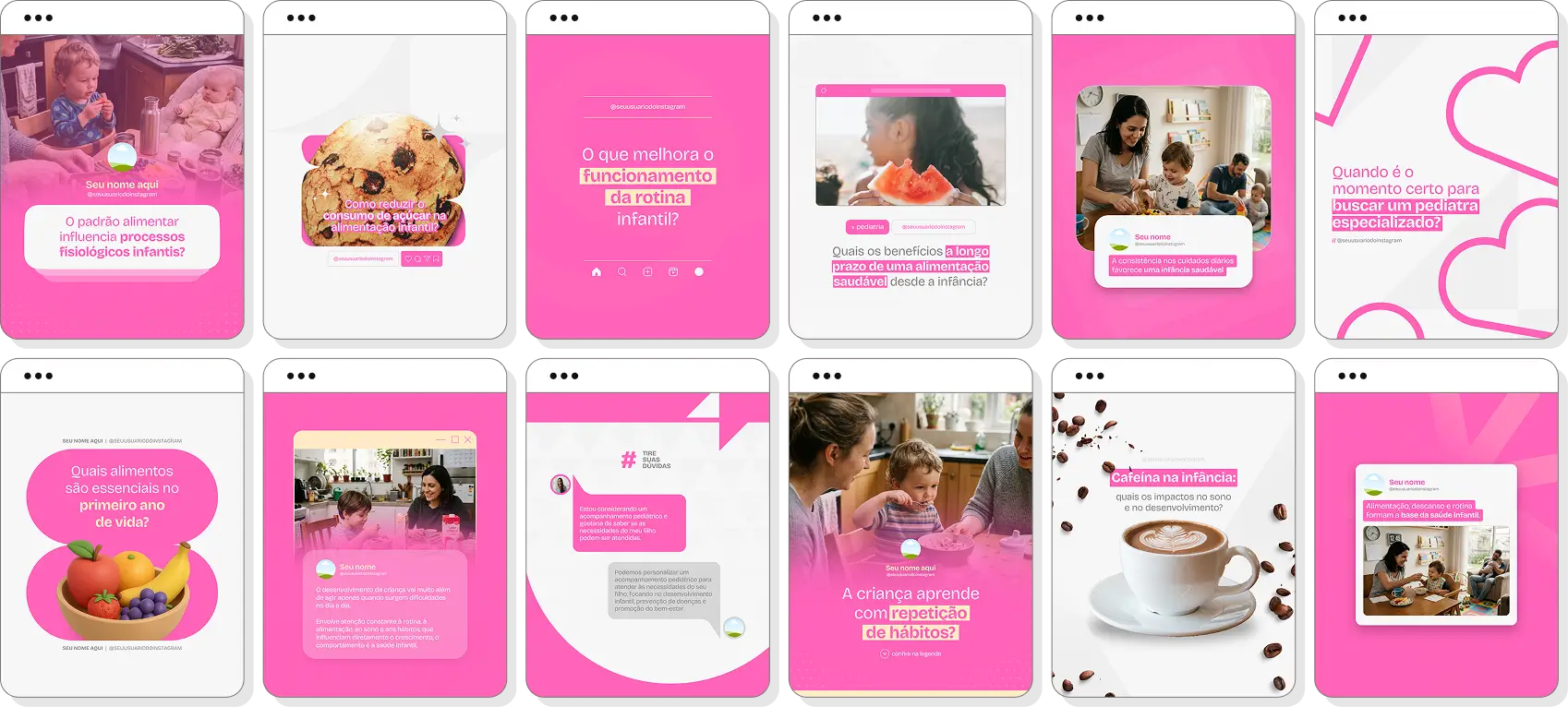 Posts para Instagram pediatria com pack de templates Canva para pediatras e clínicas infantis