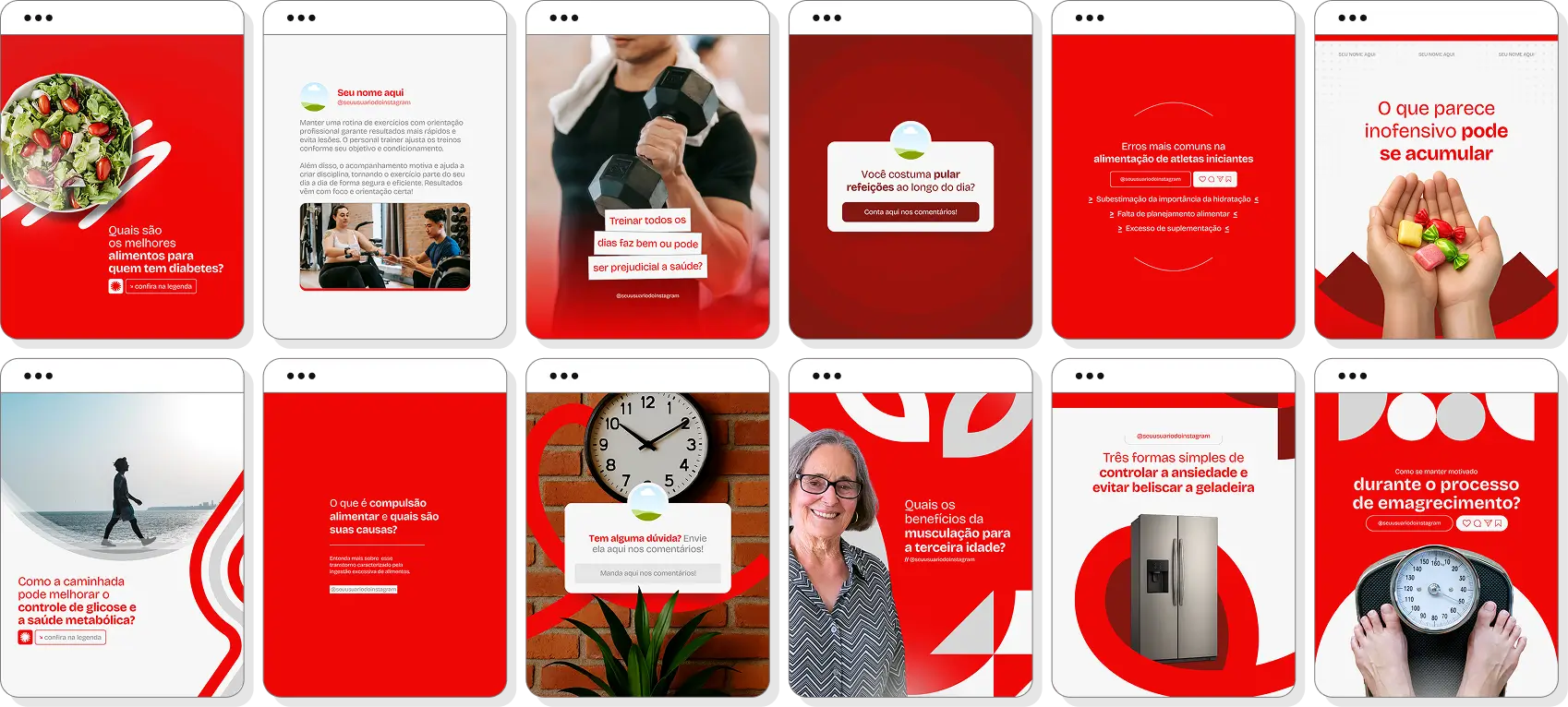 Pack de posts editáveis personal trainer com foco em atividade física, saúde e condicionamento físico