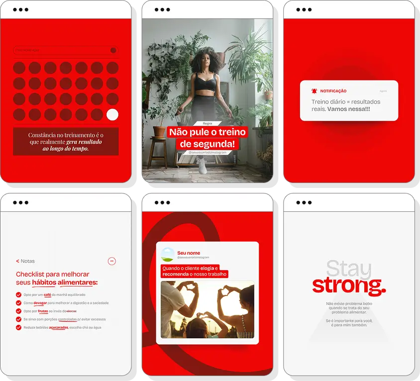 Pack Canva personal trainer com posts para Instagram de emagrecimento e condicionamento físico