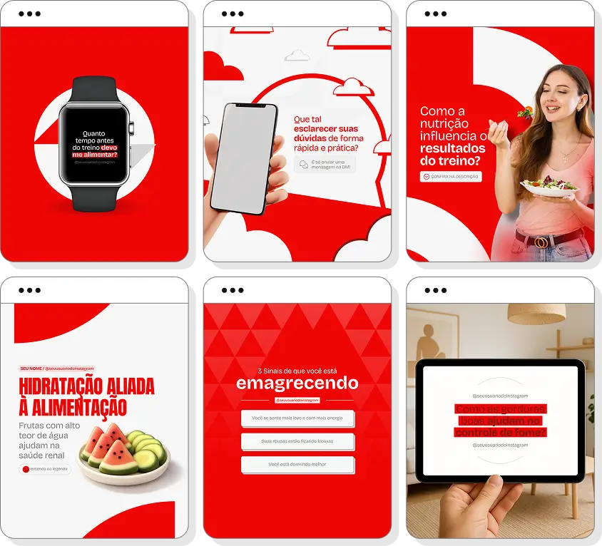 Pack de posts editáveis personal trainer com Instagram de treino personalizado e saúde