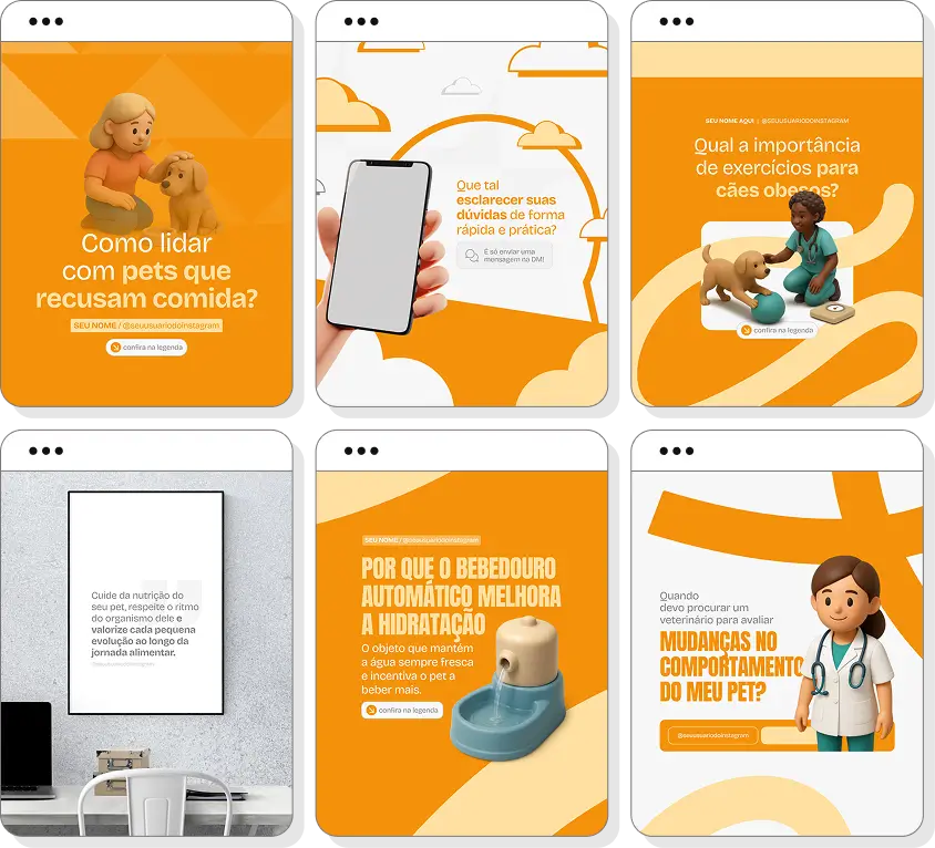Ideias de post para pet sitter com pack de conteúdo para Instagram sobre bem-estar dos pets