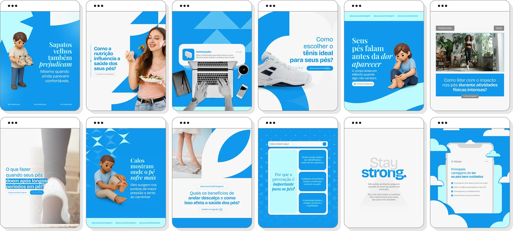 Pack social media podologia com templates para Instagram de cuidados podológicos e bem-estar