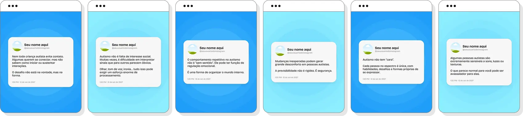 Posts para autismo com pack de conteúdo editável no Canva para Instagram sobre inclusão