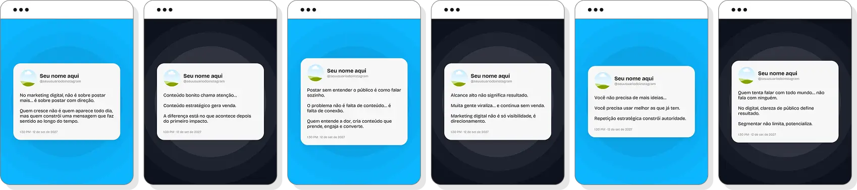 Pack social media com templates para Instagram de marketing digital e crescimento orgânico