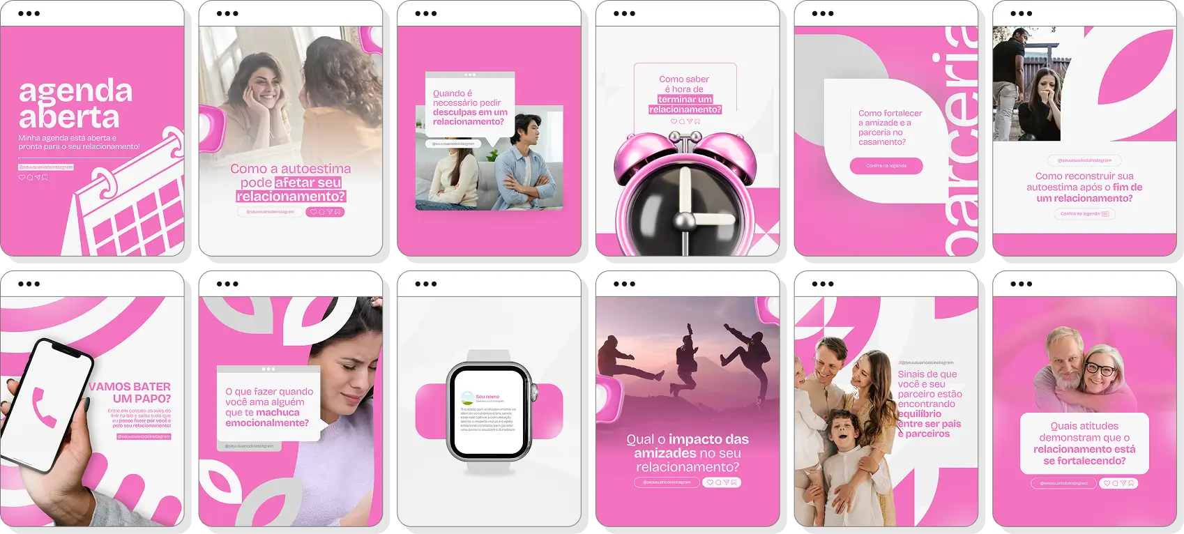 Ideias de post para psicologia de relacionamento com pack de conteúdo para Instagram sobre vida a dois